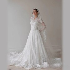 Lace Waistband Wedding Dresses Long Sleeve Bridal Gowns and Floor Length Dresses