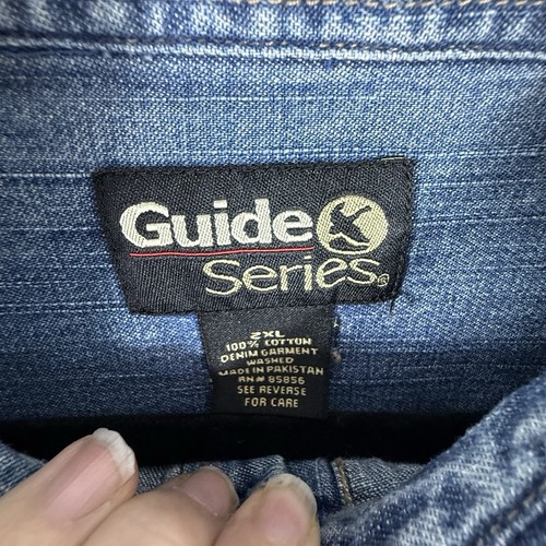 Camicia Guide Gear Uomo 2XL Blu Chambray Western Denim Chore Cappotto Fienile Pesca - Foto 6 di 6