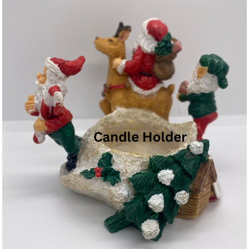 Christmas Santa Claus Reindeer Elf Figurine Candle Holder Home Decor Gift Set - Picture 6 of 13
