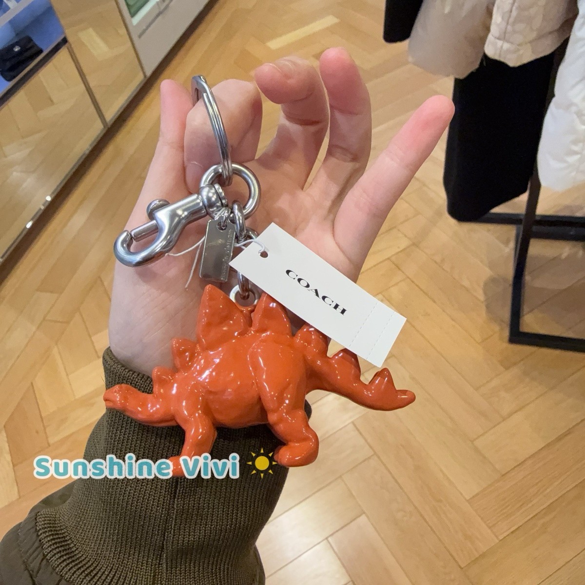 NWT Coach Keychain Stegosaurus dinosaur Bag Charm Silver Orange