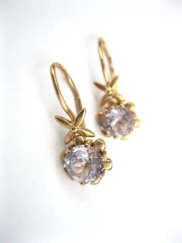 Earrings 14K Gold 583 original Vintage stone cubic zirconia Soviet Union USSR - Picture 24 of 24