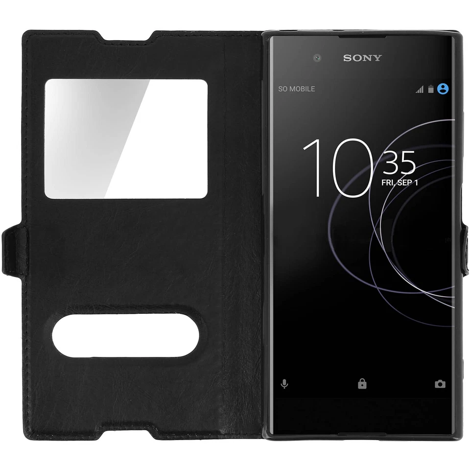 Housse pour Sony Xperia XA1 Plus Etui Double Fenêtre Coque Silicone Gel - noir - Photo 3/4
