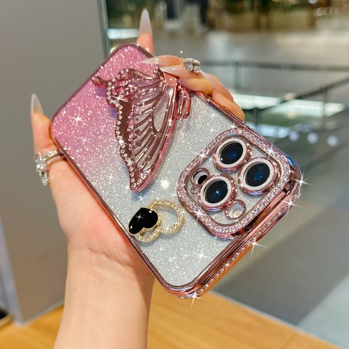 For Various Phone Hot Diamond Quicksand Butterfly Holder Case Flash Cover +Chain - Picture 3 of 23