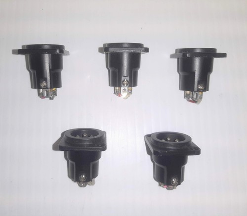 5pc Mic XLR 3pin Male Angle Legs Panel Mount Chassis PCB Socket Connector Black - Picture 3 of 4