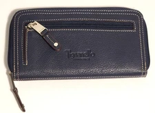 Blue Leather Zipper Closure 9 Inch Wallet TIGNANELLO NEW without Tags