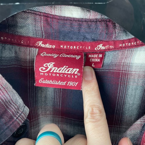 Indian Motorcycle kariertes Hemd mit Knopfleiste Herren L Langarm bestickte Logos - Bild 9 von 12
