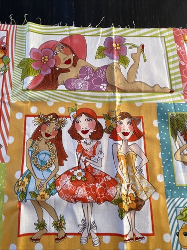 Loralie Harris Hu-La-La Beach Ladies Cotton Fabric Panel 23 x 43” Hawaiian - Picture 10 of 24