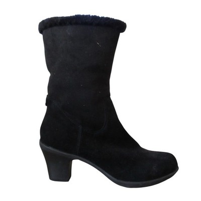 Anne Klein Sport Black Suede Boots 9.5? Faux Fur Lining Trim Career Minimalist