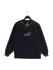 Puma Men's Jumper M Blue Graphic Cotton with Polyester V-Neck Pullover