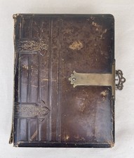Antique Victorian Photo Album 22 Cabinet Cards People Leather Brass Patina 11  
