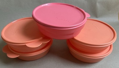 Vintage Tupperware Wonderlier Bowl Set Of 5 Coral & Pink With Lids Retro