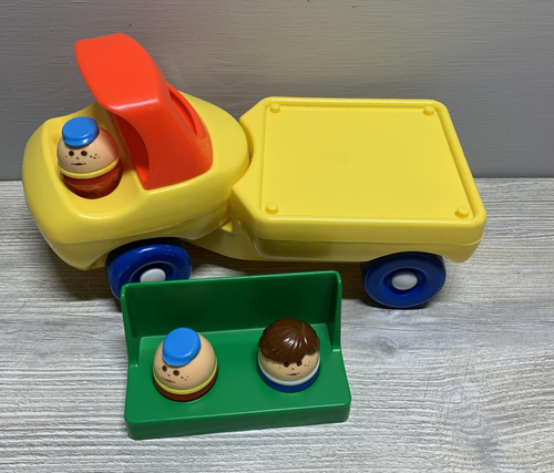 Camión de volteo Playskool Weebles con remolque 2 figuras asiento de banco amarillo azul - Imagen 8 de 10