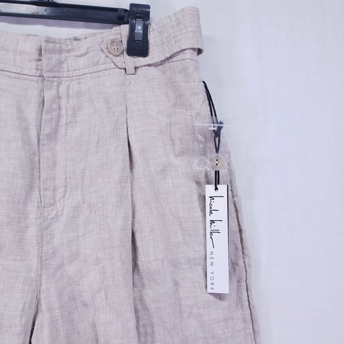 Nicole Miller 100% Linen Pants Size 10 Pleated Hi-Rise Straight Wide Leg Boho - Picture 1 of 18