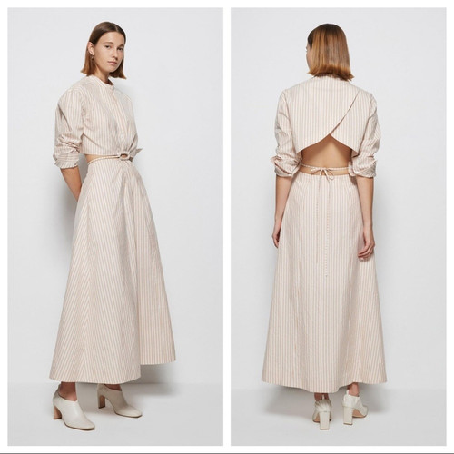 Jonathan Simkhai Janet gestreiftes Maxi-Shirtkleid hinten offen ausgeschnitten Größe 10 neu mit Etikett - Bild 1 von 16