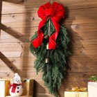 Dingion 23.6 Christmas Teardrop Swag Wreath with Bells and Red Ribbon Bow Chr...
