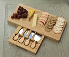 Wooden Cheese Board Rectangle Natural Bamboo with Slide Out Draw & Utensils