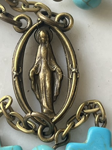 Handmade Turquoise Howlite Gemstone /Bronze Our Lady Of Grace Rosary - Picture 2 of 4