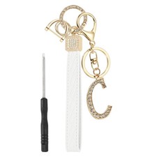 Leather Wristlet Keychain, Chic Letter C Keychains