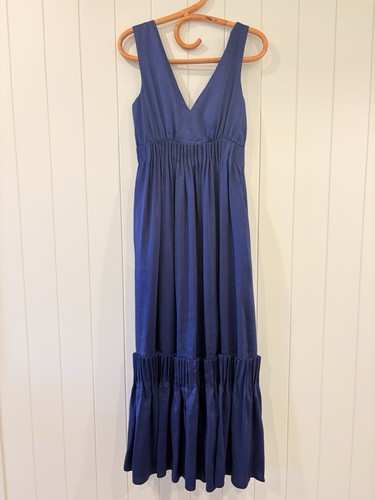 Country Road Size 6 Blue Silk Linen Mix Frill Hem Midi Dress Wedding Party