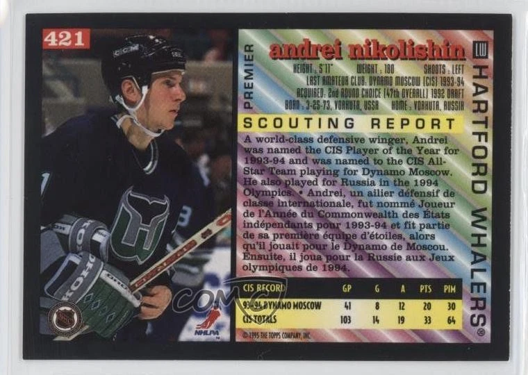 1994-95 O-Pee-Chee Premier Andrei Nikolishin #421 Rookie RC - Image 2 of 2