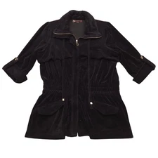 Adrienne Vittadini Velour Jacket 3/4 Sleeve Black Womens Small