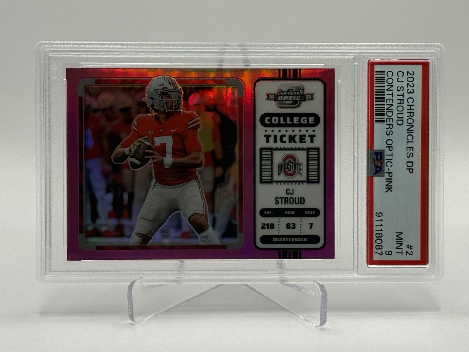 2023 Panini Chronicles DP -Contenders Optic C.J. Stroud #2 Pink Prizm PSA 9