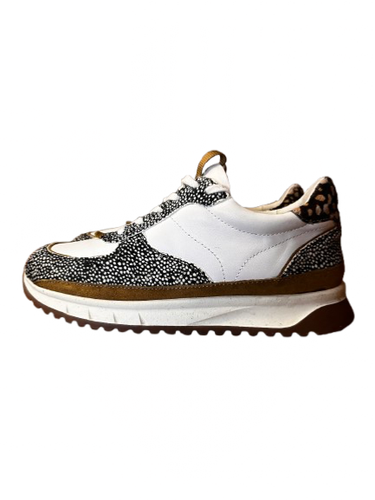 Madewell MWL Kickoff Trainer Sneakers, Pelle Maculata Capelli di Vitello Bianco Nero Tan - Foto 2 di 8