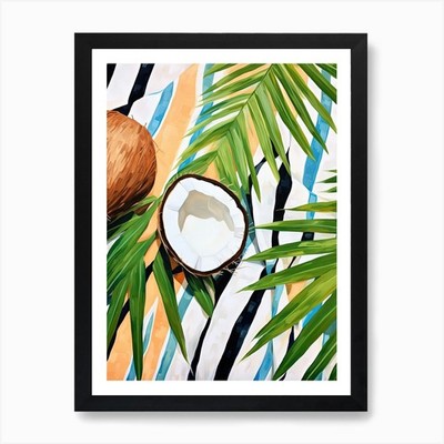 Coconut Fruit Summer Illustration 1 Framed Wall Art Poster Canvas Print Picture