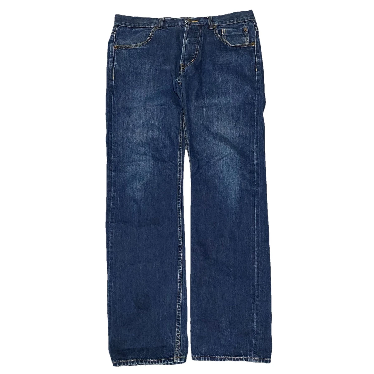 vintage retro washed moto blue and navy jeans with a... - Depop