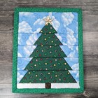 Vtg Quilted Block Tapestry A Christmas Tree Blue Sky Background Handmade 18x15"