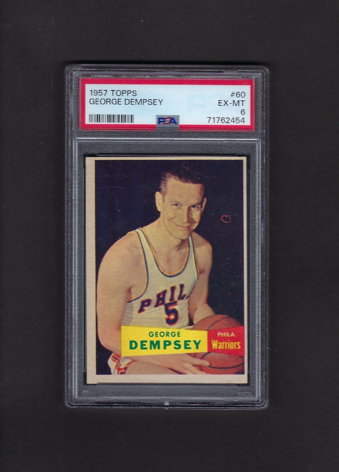 1957 Topps Basketball Card Philadelphia Warriors George Dempsey #60 SP PSA 6