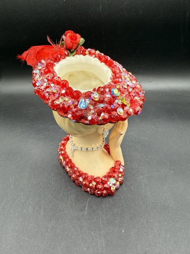 Schöne NAPCO ROTE ROSE DAMENKOPF VASE Edelstein Schmuck Puppenkopfvase - Bild 6 von 13