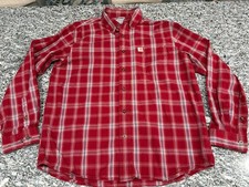 Carhartt Men's Red Plaid Relaxed Fit Long Sleeve Collared Button-Up Shirt Large