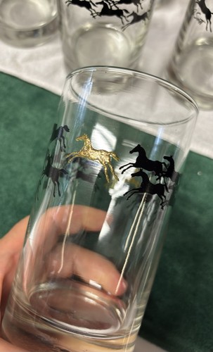 8 J. Scott Horses Vintage MCM Libby 5” Highballs Black Gold - Picture 8 of 12