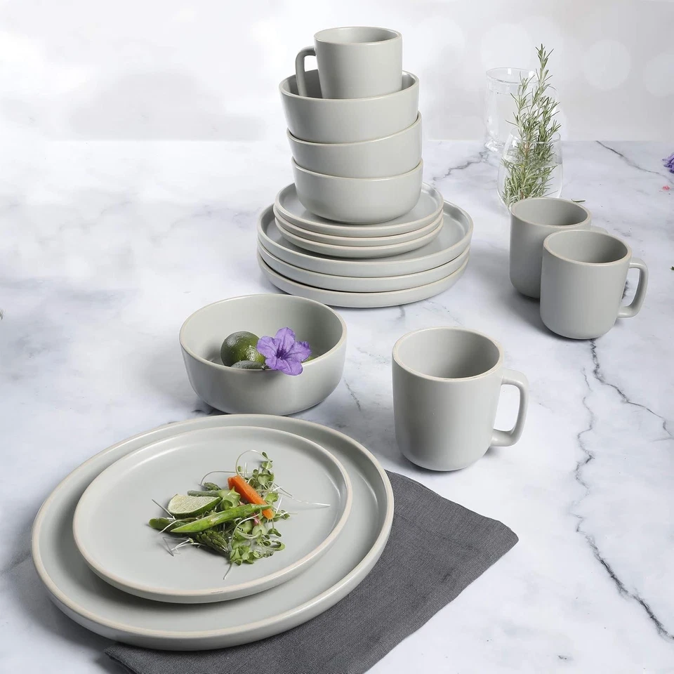 Gibson Home Zuma Round 16-Piece Matte Stoneware Dinnerware Set - Light Grey - Image 2 of 4