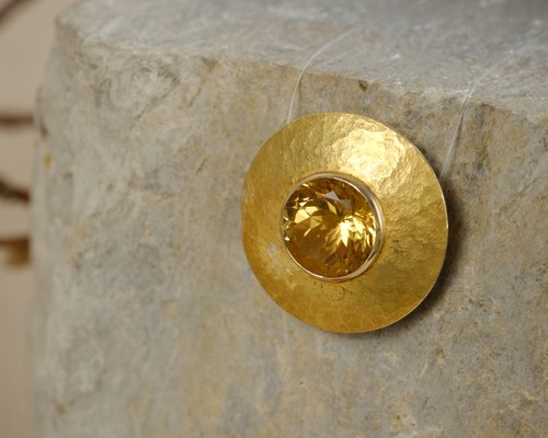 Anhänger Gleiter mit goldgelbem Citrin 925 Silber Rund 12,4g Second Hand Schmuck - Bild 5 von 9