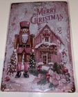 A4 Merry Christmas Pink Nutcracker Aged Effect Tin Sign - New In Packaging