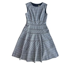 Taylor Women’s Size 4 Black White Plaid Wide Tank Lined Tiered A-line Midi Dress