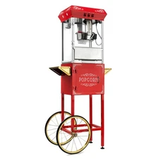 Vintage Style Popcorn Popper Machine with Cart and 10-Ounce Kettle - Red