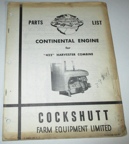 Cosechadora Cockshutt 422 Combinación y motor Continental Piezas Catálogo Manuales ¡OEM! - Imagen 5 de 7