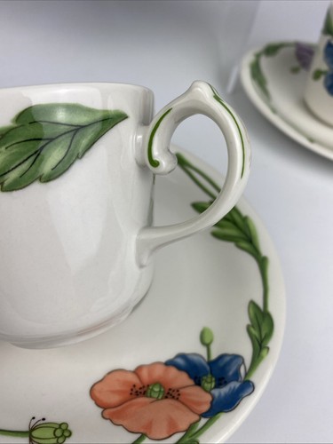 Villeroy & Boch Amapola Tea Cups & Saucers Poppies Germany (set of 5) EUC - Picture 4 of 15