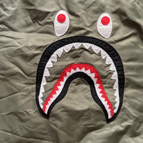 Bape A Bathing Ape Shark MA-1 Military Pilot Bomber Jacket Size M Medium Green - Picture 12 of 22