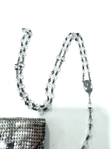Rosario Cruz Vintage Plata de Ley y Cristal Austríaco en Bolsa de Malla Católica - Imagen 4 de 11