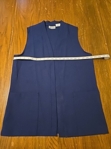 VTG BEND OVER Open Front Navy Blue POLY KNIT 2-Pocket Vest/Cardigan M - Picture 4 of 6