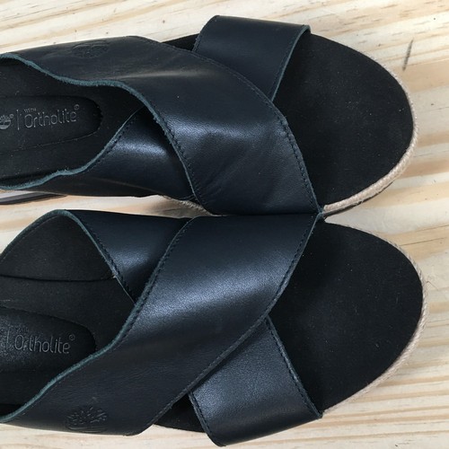 Timberland Sandals Womens 8 Santorini Sun 2 Slide Black Leather Crisscross Wedge - Picture 8 of 18