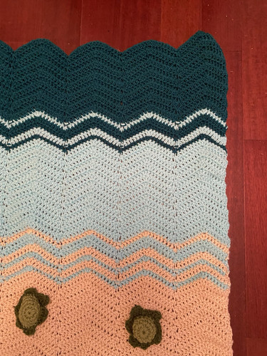 Handmade Crocheted Ripple Design Lap/Baby Blanket Beach Design - Picture 4 of 9