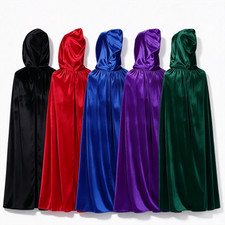 Adults Long Hooded Velvet Cloak 170cm Halloween Medieval Cosplay Party Cape Robe