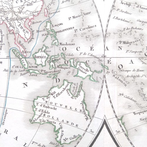 Carte Générale du Monde Terrestre 1829 Mappemonde Gravure Delamarche Cadre - Picture 17 of 23