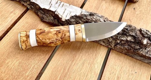 Jagdmesser, Karesuando Skinner 80, Griff Hirschhorn karelische Maserbirke - Bild 3 von 6