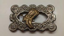 Vintage Belt Buckle Cowboy Boots Cowgirl Flowers Two tone